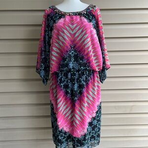 •London Times• Vintage Colorful Beaded Neckline Dress - Size 14W